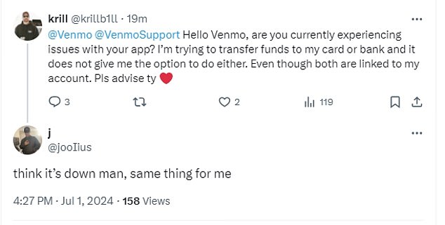 Venmo allows users to send and receive money through its app and is considered one of the most popular of its kind.  An outage means that users cannot complete transactions